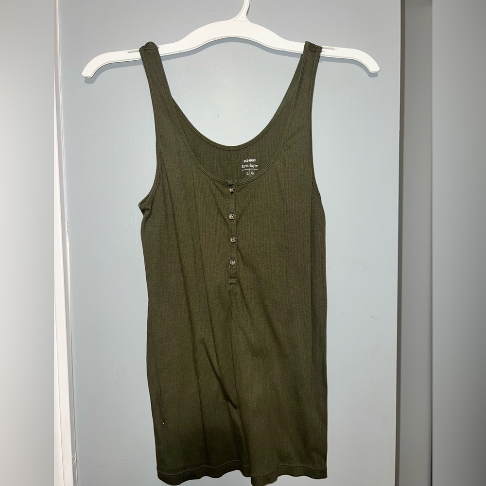 Old Navy Fitted Green Buttoned Tank Top